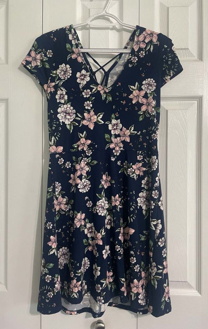 Floral Skater Dress with Criss-Cross Tie Back